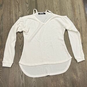 Yoins Your Inspiration Thermal Top Cold Shoulder Hi-Low Hem Long Sleeve White  S